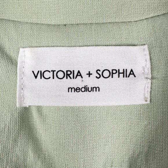 Victoria & Sophia Medium Collared Top Button Up Short Sleeve Blouse Light Green - Picture 7 of 13